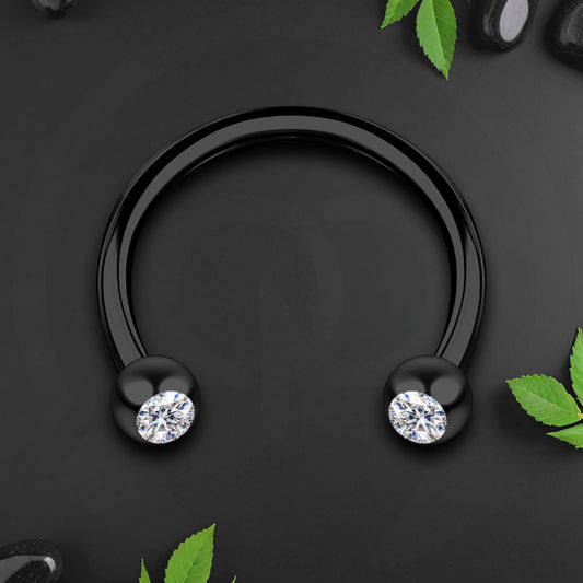 Surgical Steel Horseshoe Ring in Black with Clear CZ