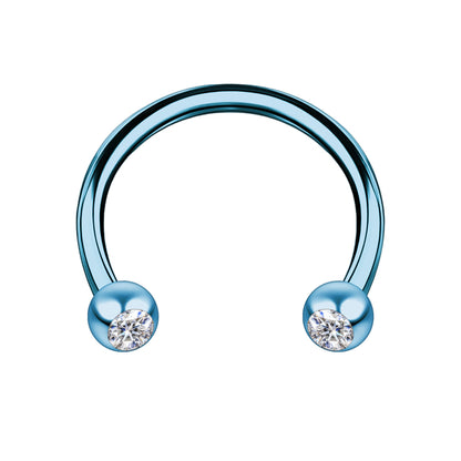 Surgical Steel Horseshoe Ring in Blue with Clear CZ
