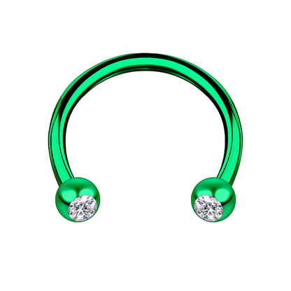 Surgical Steel Horseshoe Ring in Green with Clear CZ