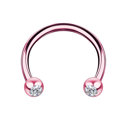 Surgical Steel Horseshoe Ring in Pink with Clear CZ