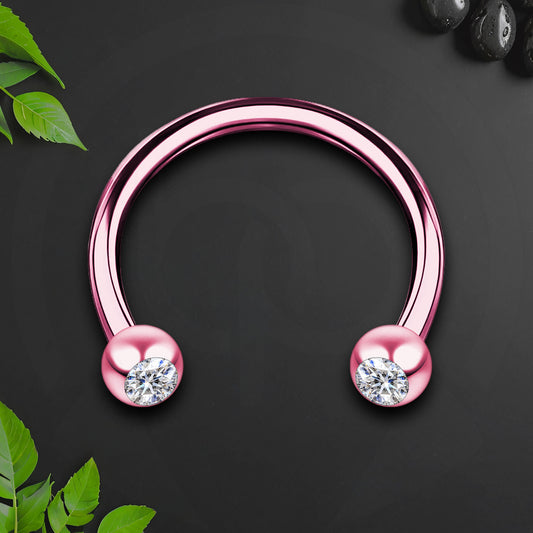Surgical Steel Horseshoe Ring in Pink with Clear CZ
