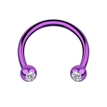 Surgical Steel Horseshoe Ring in Purple with Clear CZ