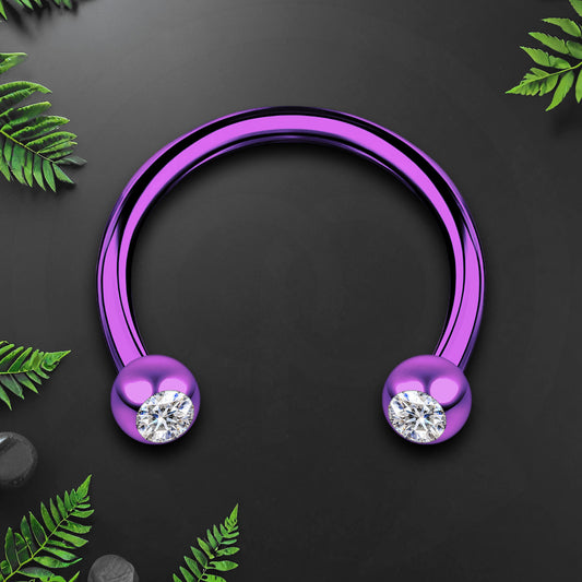 Surgical Steel Horseshoe Ring in Purple with Clear CZ