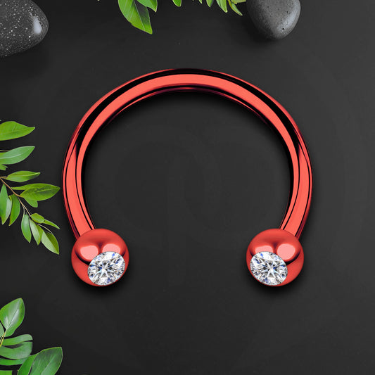 Surgical Steel Horseshoe Ring in Red with Clear CZ