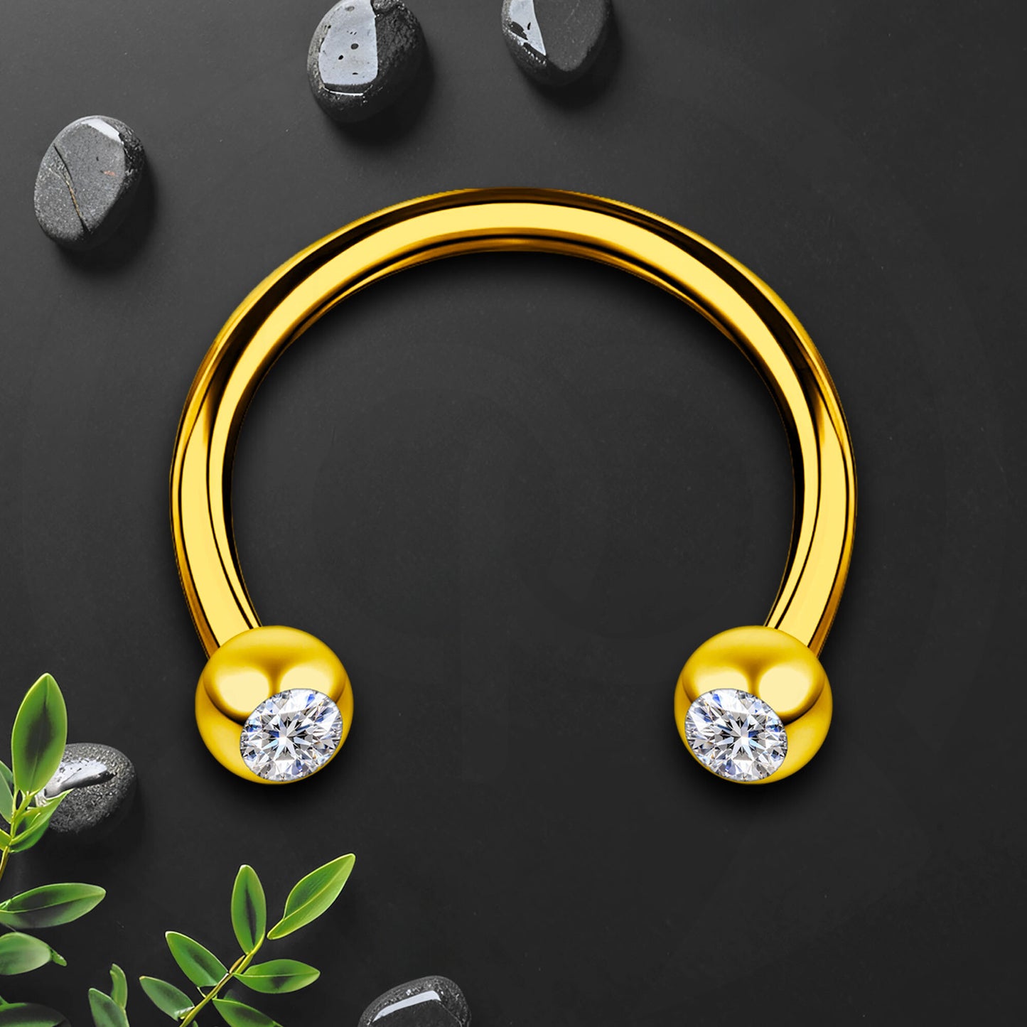 Surgical Steel Horseshoe Ring in Yellow with Clear CZ