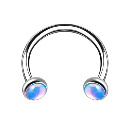 Titanium Horseshoe Ring with Blue Glow Gemstone