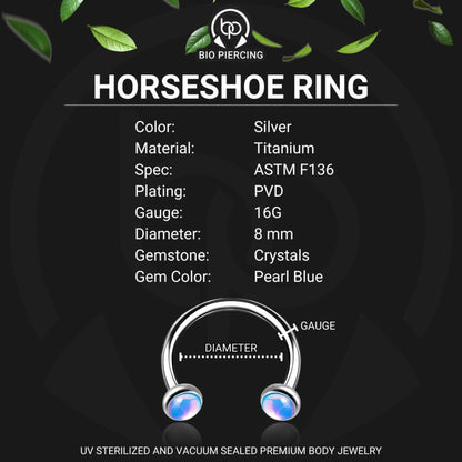 Titanium Horseshoe Ring with Blue Glow Gemstone
