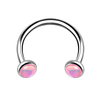 Titanium Horseshoe Ring with Pink Glow Gemstone