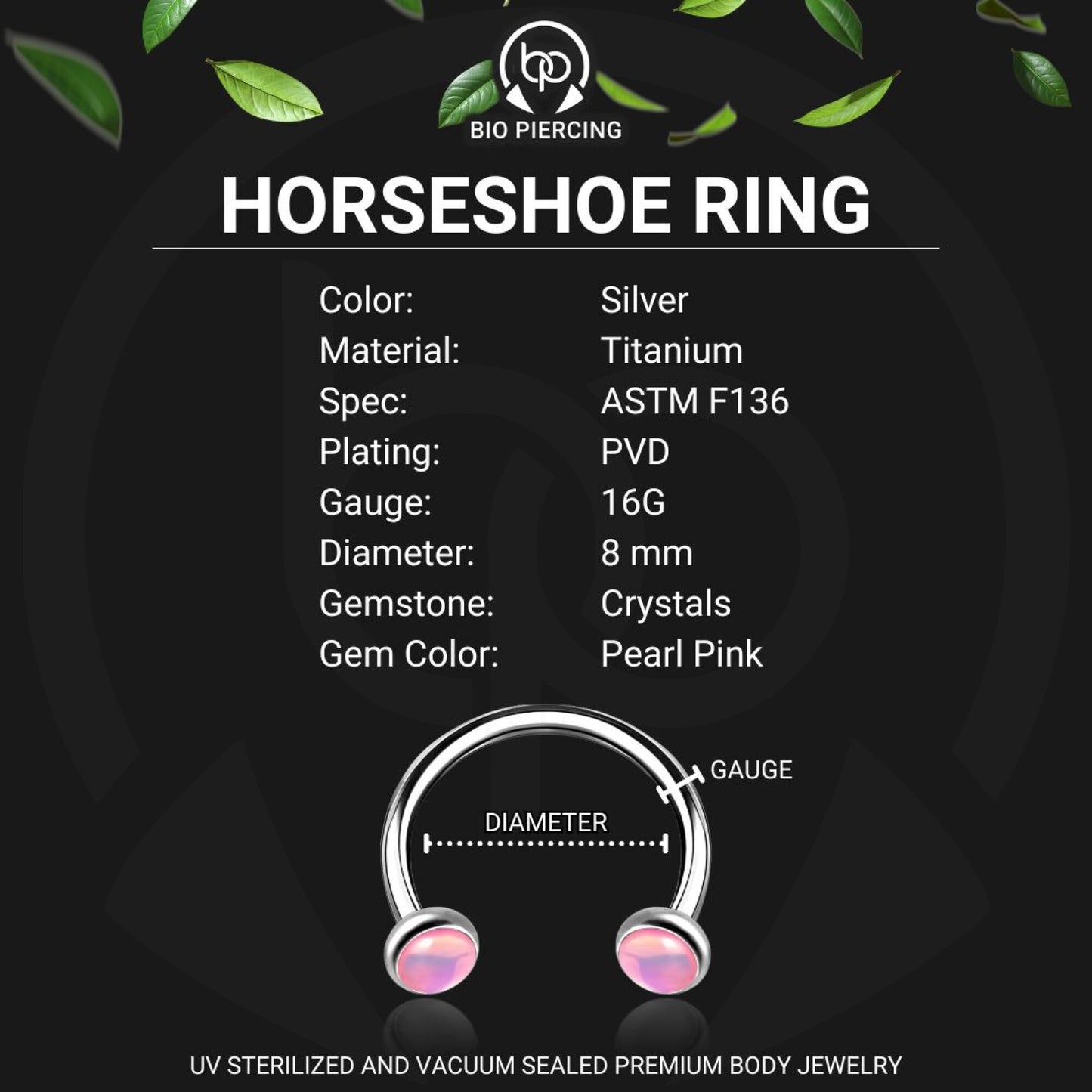 Titanium Horseshoe Ring with Pink Glow Gemstone