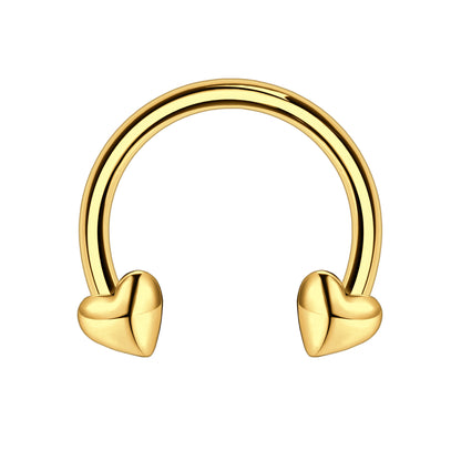 Surgical Steel Horseshoe Ring with Gold Hearts