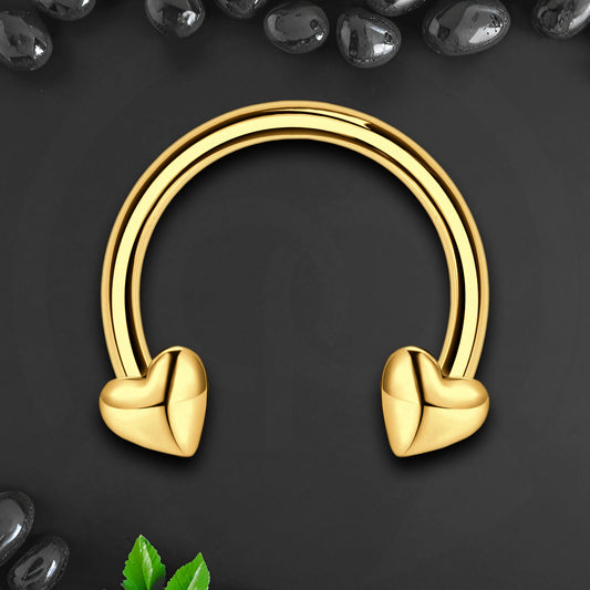 Surgical Steel Horseshoe Ring with Gold Hearts