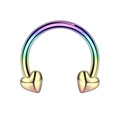 Surgical Steel Horseshoe Ring with Rainbow Hearts
