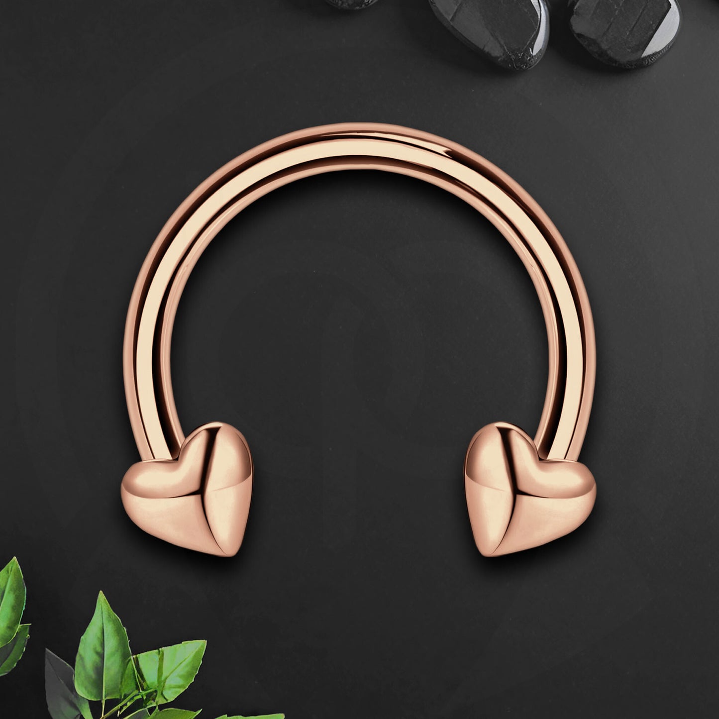 Surgical Steel Horseshoe Ring with Rose Gold Hearts