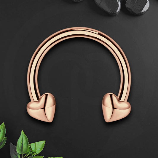 Surgical Steel Horseshoe Ring with Rose Gold Hearts