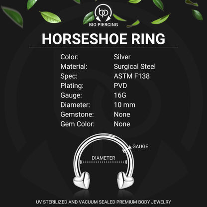 Surgical Steel Horseshoe Ring with Silver Hearts
