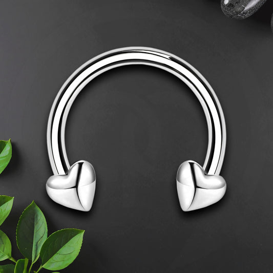 Surgical Steel Horseshoe Ring with Silver Hearts