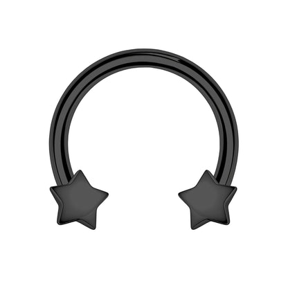 Surgical Steel Horseshoe Ring with Black Stars
