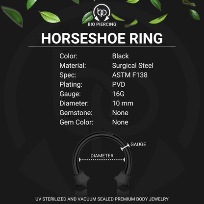 Surgical Steel Horseshoe Ring with Black Stars