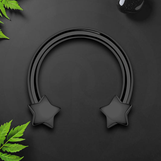 Surgical Steel Horseshoe Ring with Black Stars