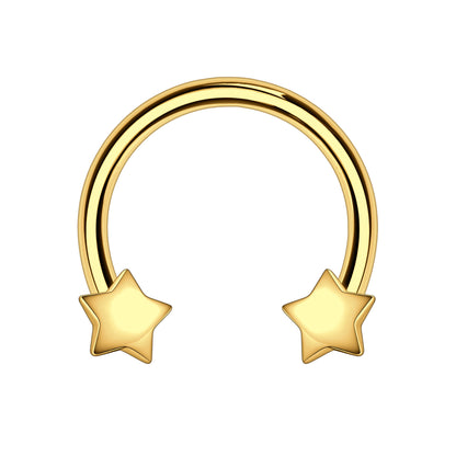 Surgical Steel Horseshoe Ring with Gold Stars