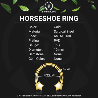 Surgical Steel Horseshoe Ring with Gold Stars