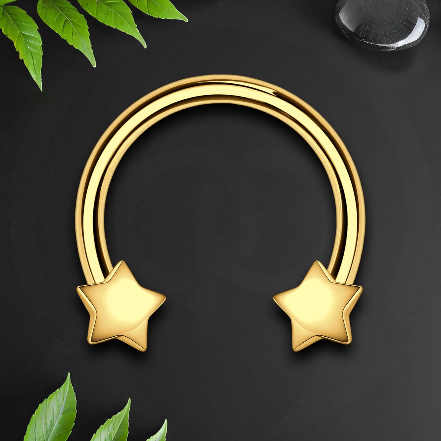 Surgical Steel Horseshoe Ring with Gold Stars