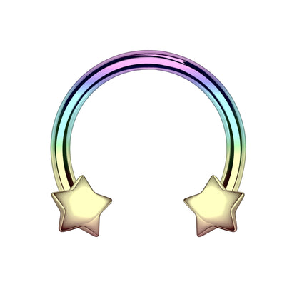 Surgical Steel Horseshoe Ring with Rainbow Stars