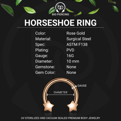 Surgical Steel Horseshoe Ring with Rose Gold Stars