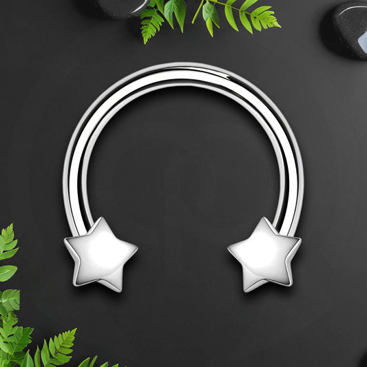 Surgical Steel Horseshoe Ring with Silver Stars