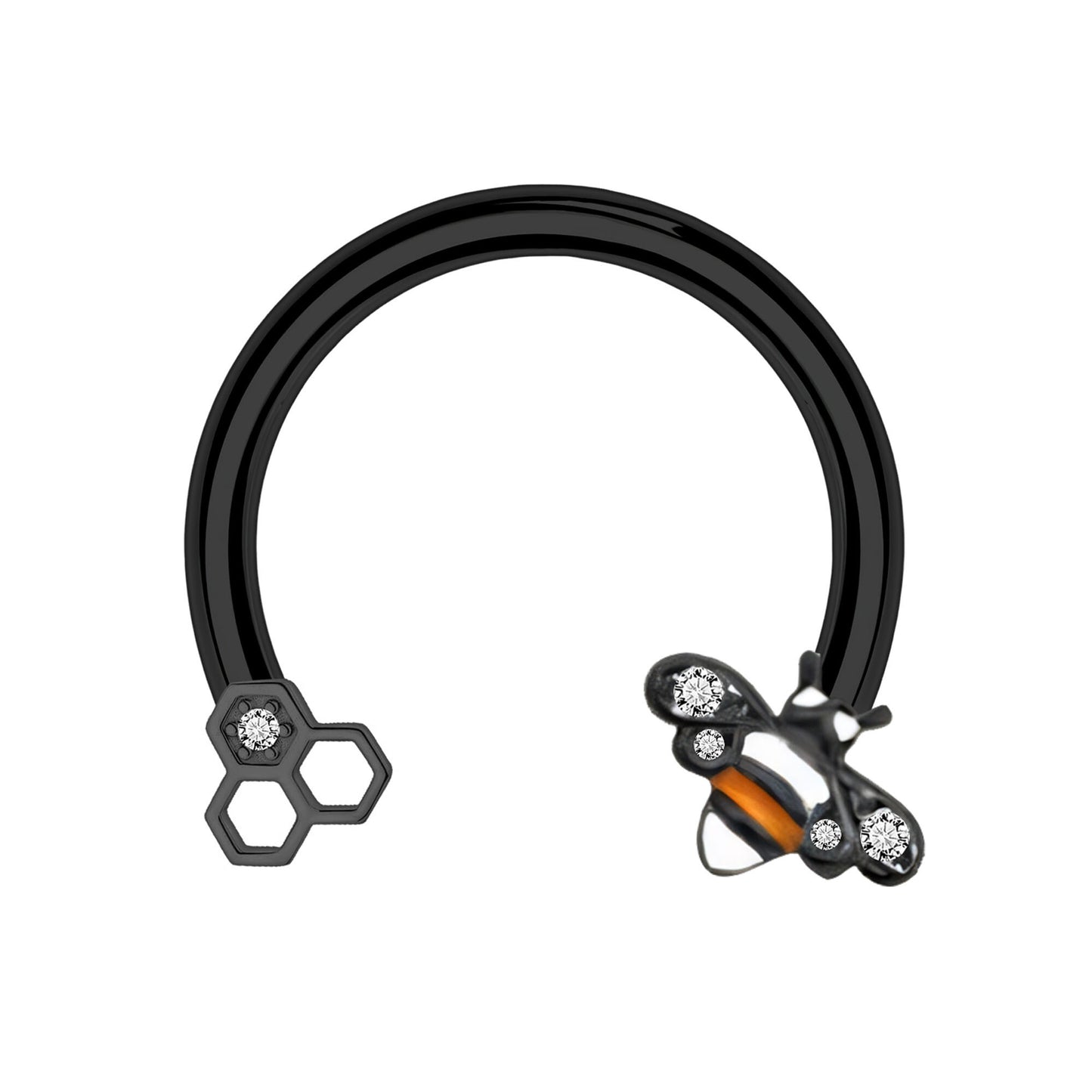 Surgical Steel Horseshoe Ring with Cute Bee