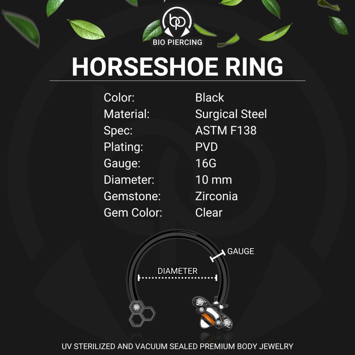 Surgical Steel Horseshoe Ring with Cute Bee