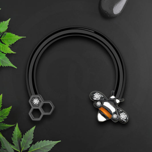 Surgical Steel Horseshoe Ring with Cute Bee