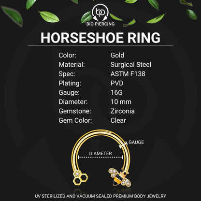 Surgical Steel Horseshoe Ring with Cute Bee