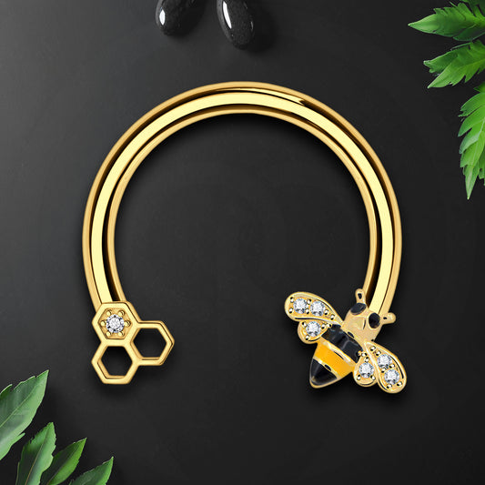 Surgical Steel Horseshoe Ring with Cute Bee