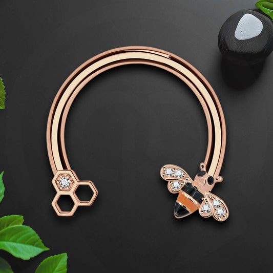 Surgical Steel Horseshoe Ring with Cute Bee