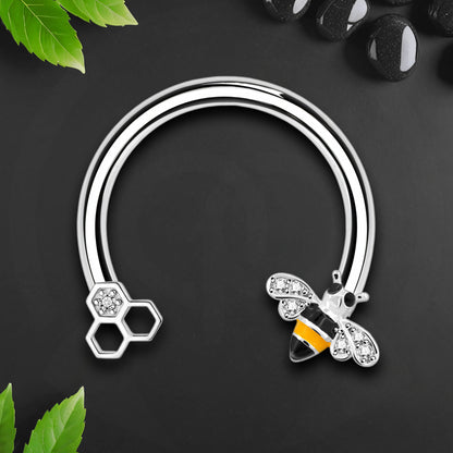 Surgical Steel Horseshoe Ring with Cute Bee