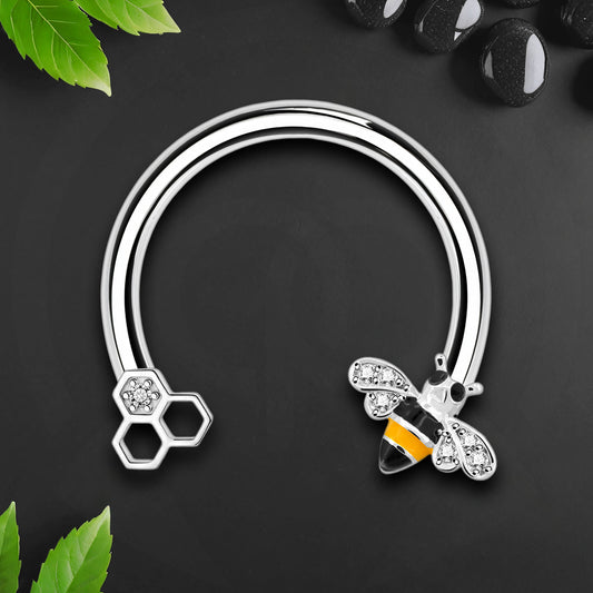 Surgical Steel Horseshoe Ring with Cute Bee