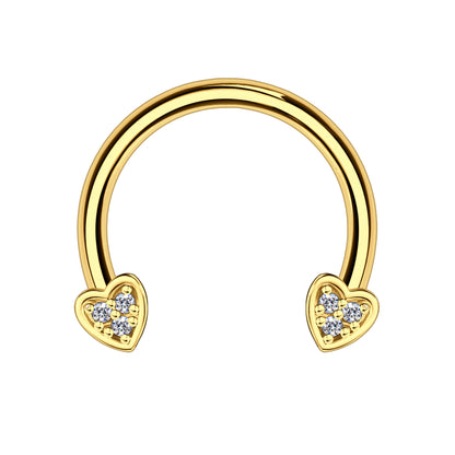 Surgical Steel Horseshoe Ring with Crystal Hearts