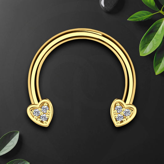 Surgical Steel Horseshoe Ring with Crystal Hearts