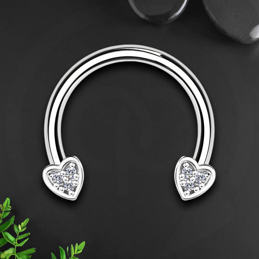 Surgical Steel Horseshoe Ring with Crystal Hearts
