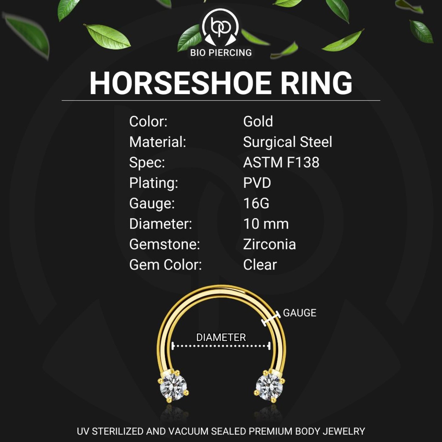 Surgical Steel Horseshoe Ring with Round Crystals