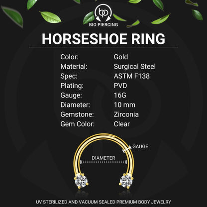 Surgical Steel Horseshoe Ring with Round Crystals