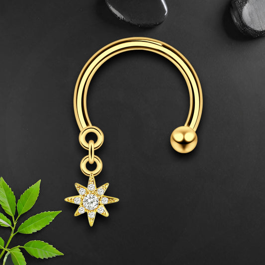 Surgical Steel Horseshoe Ring with Star Dangle