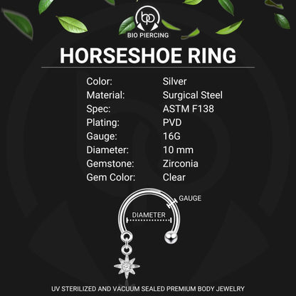 Surgical Steel Horseshoe Ring with Star Dangle