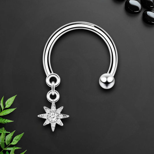 Surgical Steel Horseshoe Ring with Star Dangle