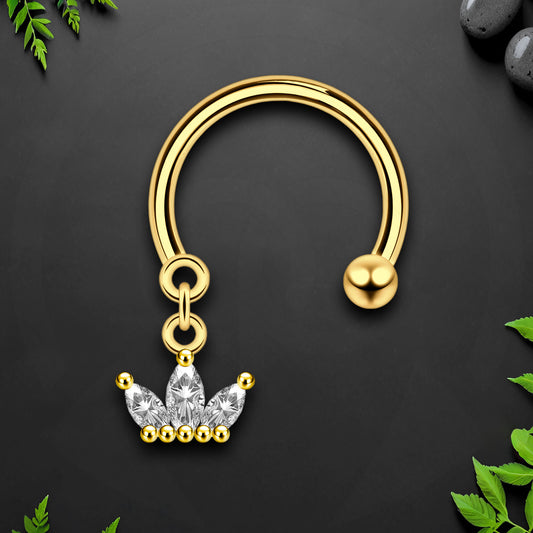 Surgical Steel Horseshoe Ring with Crown Dangle