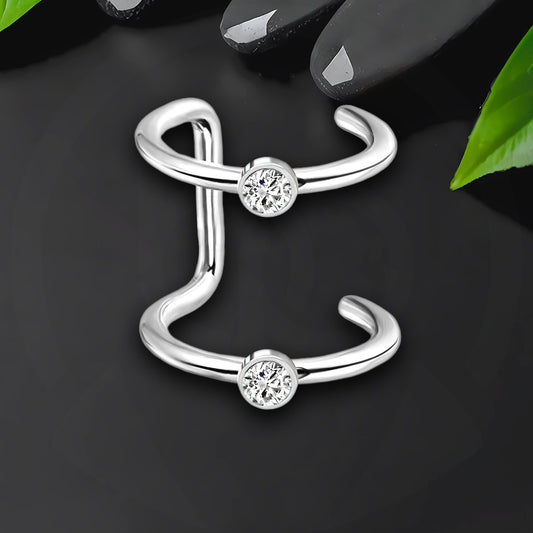 Surgical Steel Ear Cuff with Double Hoops and Zirconia