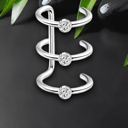 Surgical Steel Ear Cuff with Triple Hoops and Zirconia