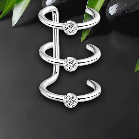 Surgical Steel Ear Cuff with Triple Hoops and Zirconia