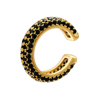 Gold Plated Ear Cuff in Thick Style with Black CZ